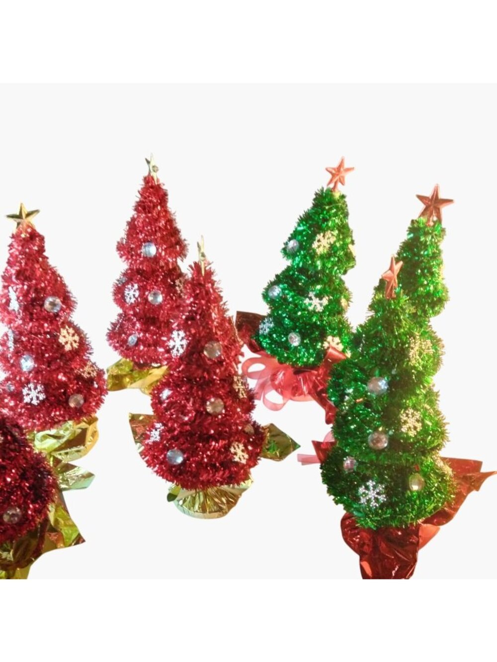 Tinsel Christmas Tree Balloon Weight Table Centerpiece Snowflake Red Green lot 6